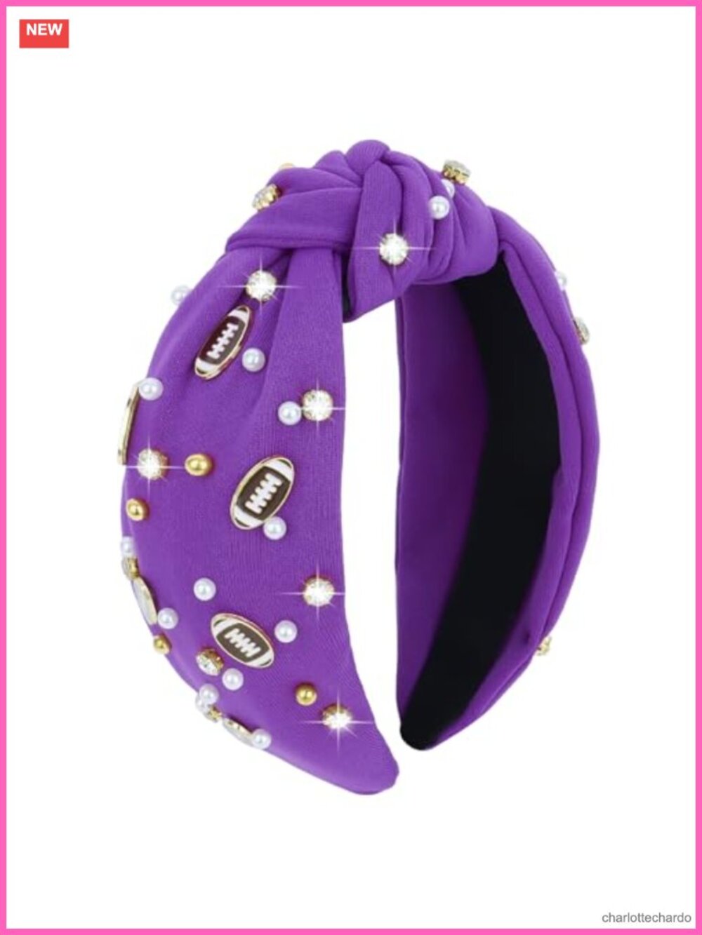 Football Knotted Headband Crystal Jeweled Hair Accessory